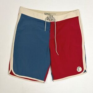 ONeill Retrofreak Board Shorts Mens 34 Red Blue Colorblock Swim Trunks USA
